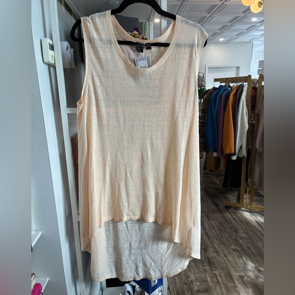 The Fisher Project Womens Hi-Low Tunic Top Sz L Peach Linen Blend